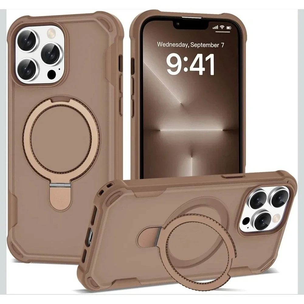 For iPhone 13 Pro Rubber Armor Case Shockproof with Ring Stand